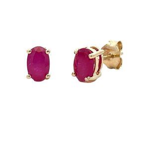 Natural 1.14ct Ruby Stud Earrings - 10KT Yellow Gold - NEW w/Box